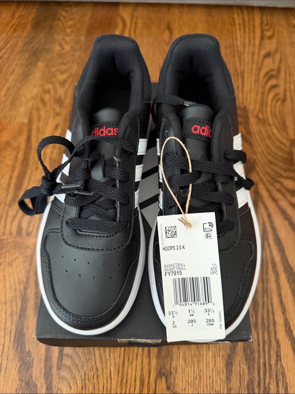adidas Kids Black & White Hoops 2.0 K Athletic Sneakers
